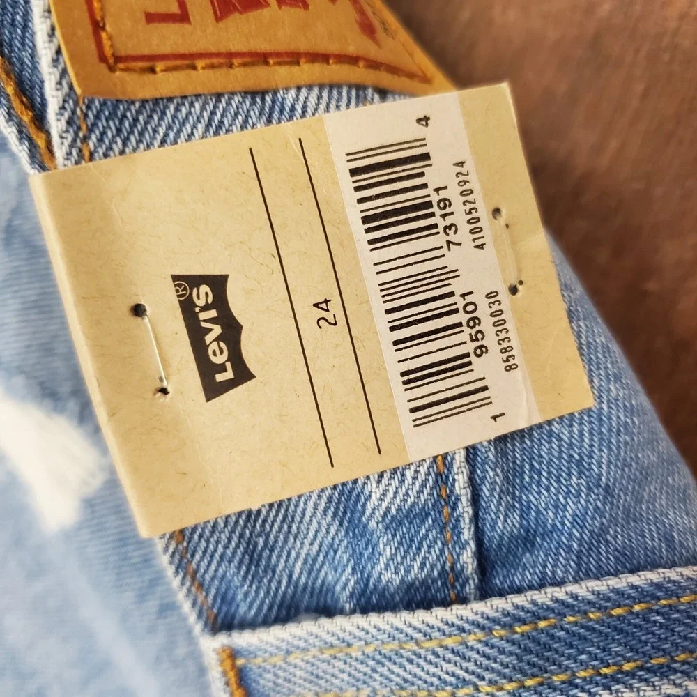 Levi's 501‎ Womens Bermuda Shorts 24 Blue Medium Wash Denim Cotton Distressed